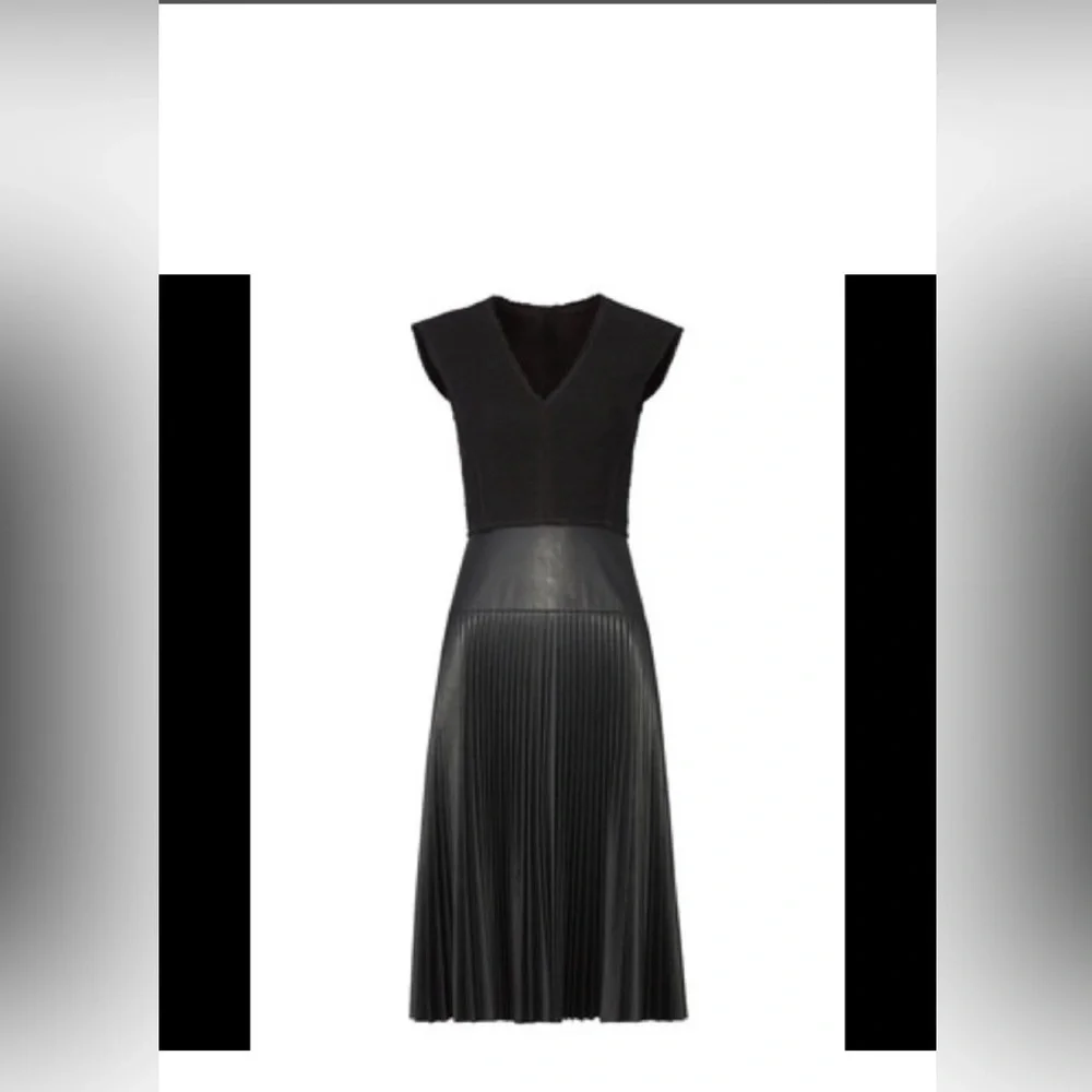Rebecca Taylor V-Neck Faux Leather / Knit Dress | Size 0 | Black - Picture 2 of 7